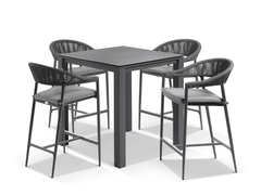 Revan Outdoor Bar Sets 4 Chairs and 1 Table Patio Bar Set (Dark Grey)
