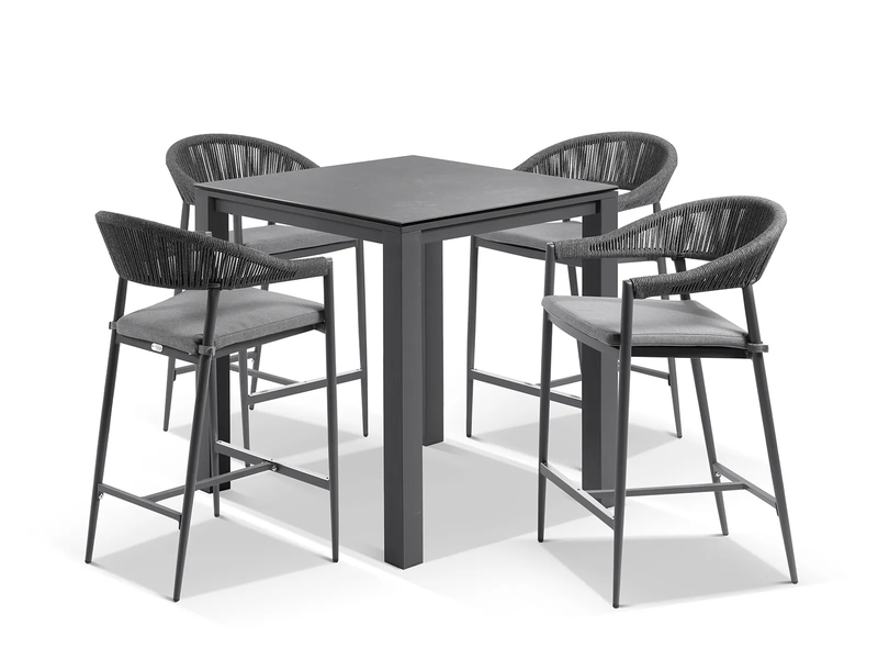 Revan Outdoor Bar Sets 4 Chairs and 1 Table Patio Bar Set (Dark Grey)