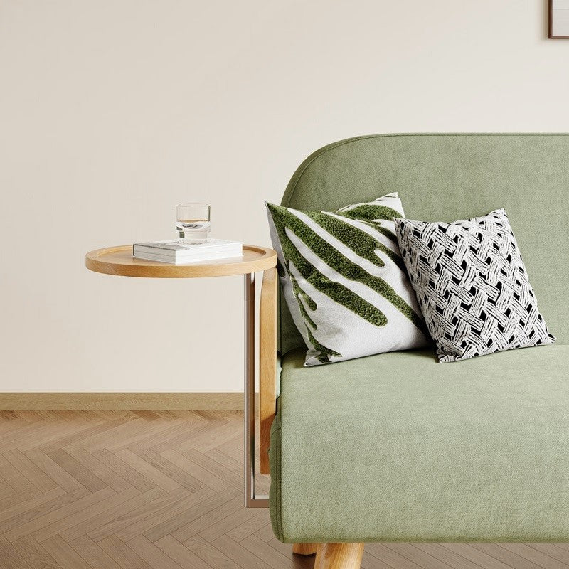 Mid-Century Green Modern Rattan Daybed Full Sofa Cum Bed, 3-Seater Folding & Adjustable Sleeper Longue Chair with Side Tray