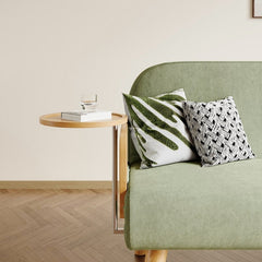 Mid-Century Green Modern Rattan Daybed Full Sofa Cum Bed, 3-Seater Folding & Adjustable Sleeper Longue Chair with Side Tray