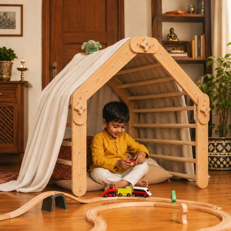 Natural Wood Multi-Shape Convertible Montessori Climbing Frame for Kids