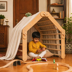 Natural Wood Multi-Shape Convertible Montessori Climbing Frame for Kids