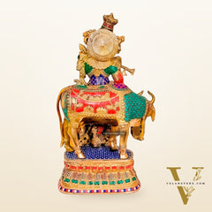 Adorable Lord Krishna With Cow Statue - Brass Sculpture 28"