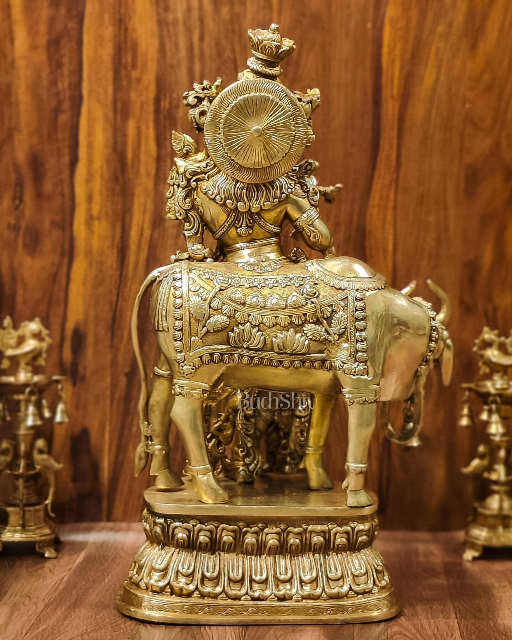 Adorable Lord Krishna With Cow Statue | Brass | Shine Gold Finish 28"