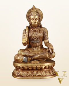 Adorable Pure Brass Blessing Hanuman Idol - 14"