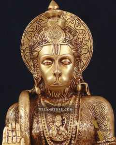 Adorable Pure Brass Blessing Hanuman Idol - 14"