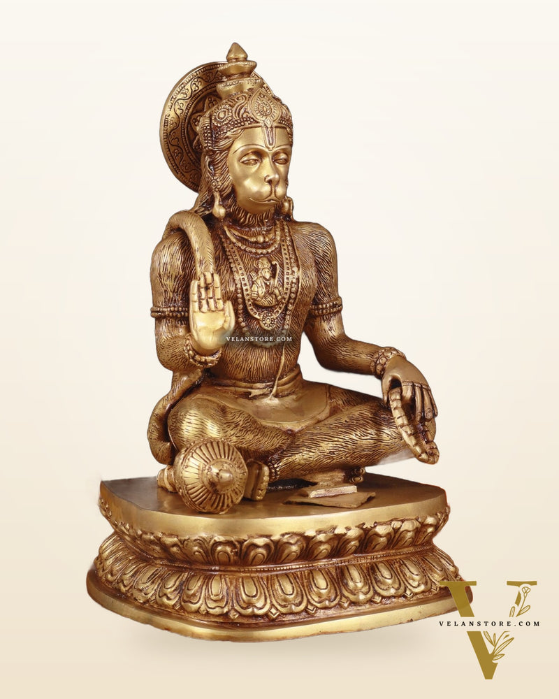 Adorable Pure Brass Blessing Hanuman Idol - 14"