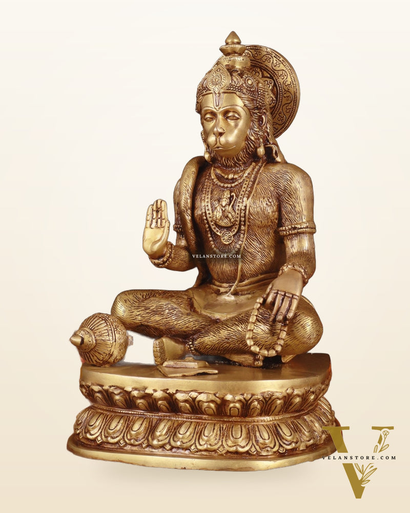 Adorable Pure Brass Blessing Hanuman Idol - 14"