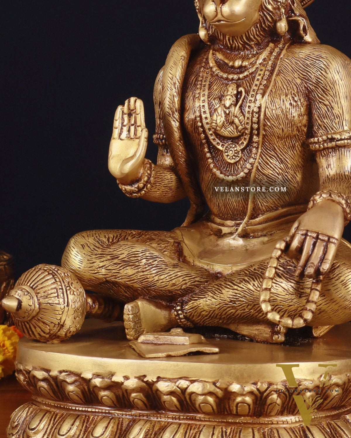 Adorable Pure Brass Blessing Hanuman Idol - 14"