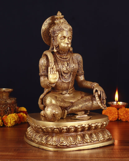 Adorable Pure Brass Blessing Hanuman Idol - 14"