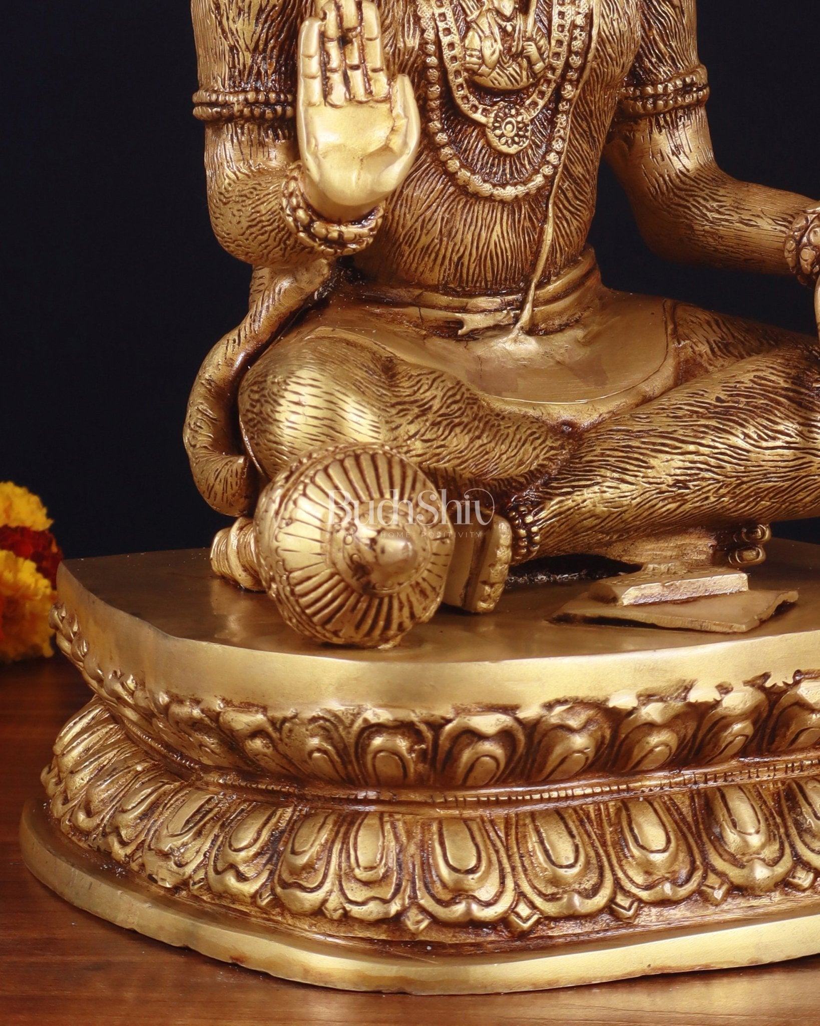 Adorable Pure Brass Blessing Hanuman Idol - 14"