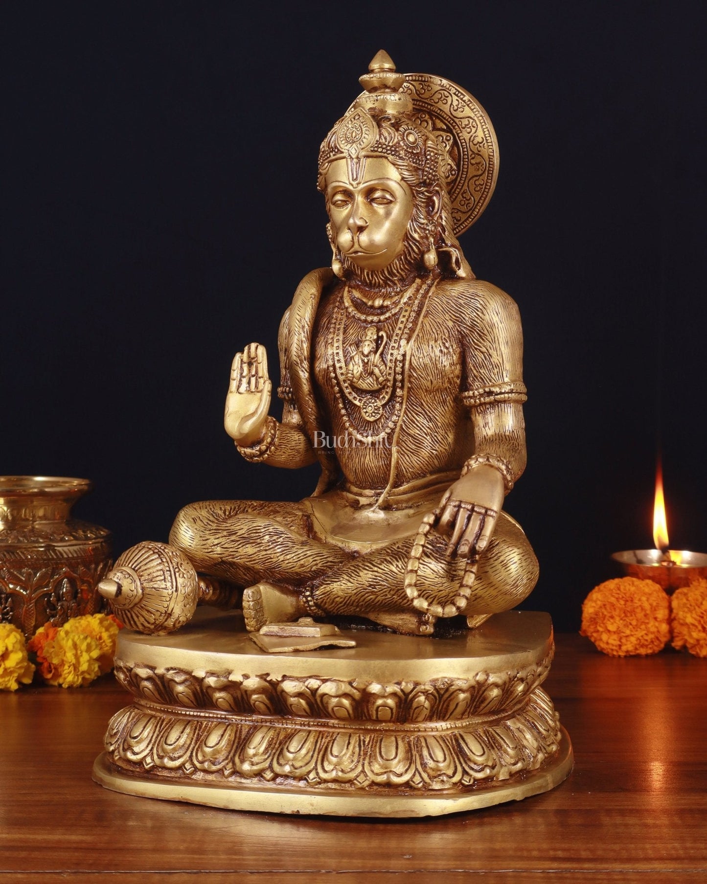 Adorable Pure Brass Blessing Hanuman Idol - 14"