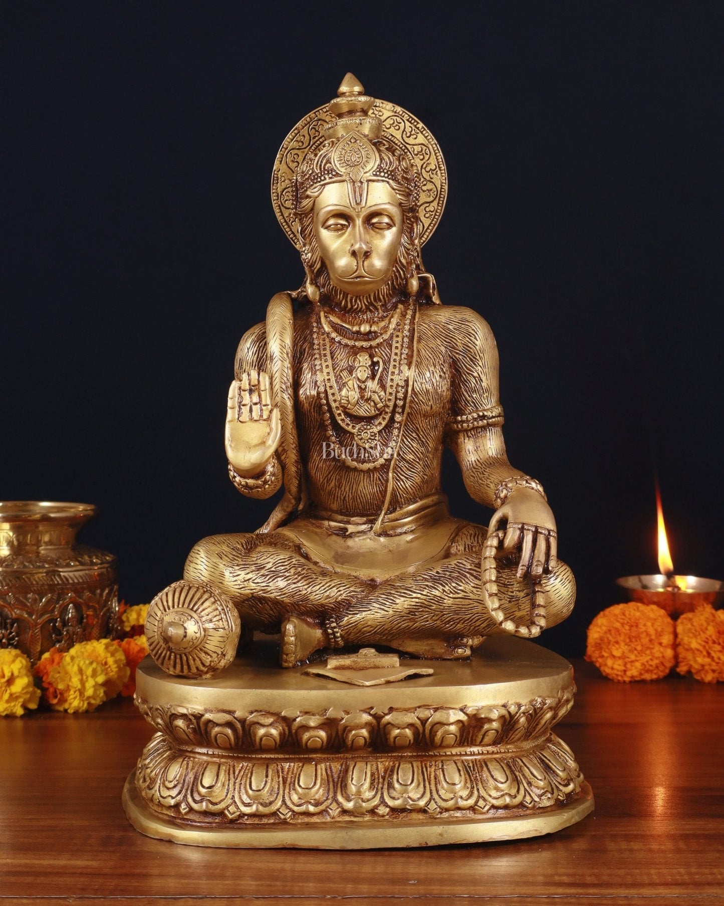 Adorable Pure Brass Blessing Hanuman Idol - 14"
