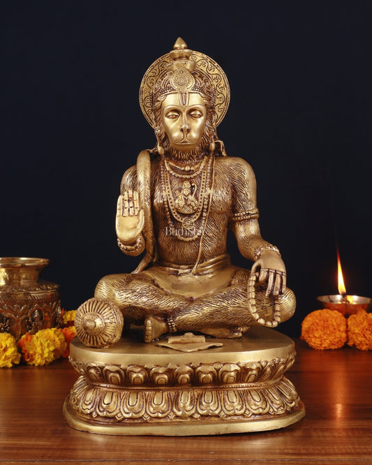 Adorable Pure Brass Blessing Hanuman Idol - 14"