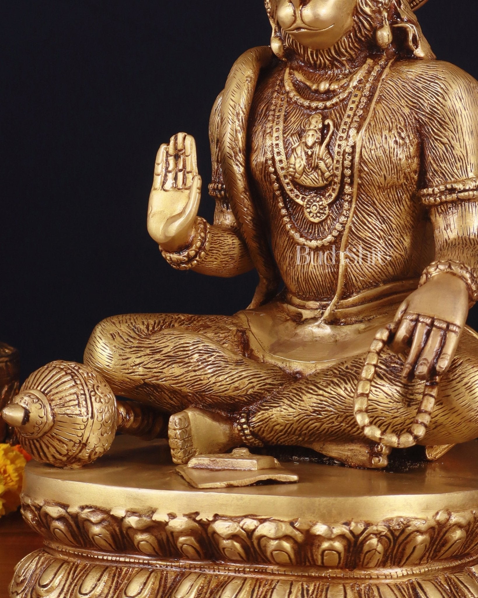 Adorable Pure Brass Blessing Hanuman Idol - 14"