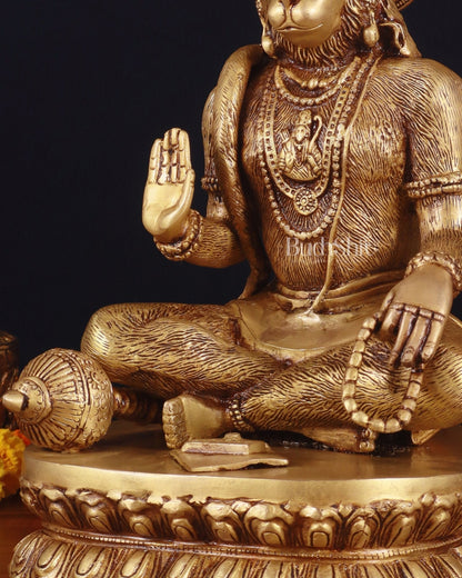 Adorable Pure Brass Blessing Hanuman Idol - 14"