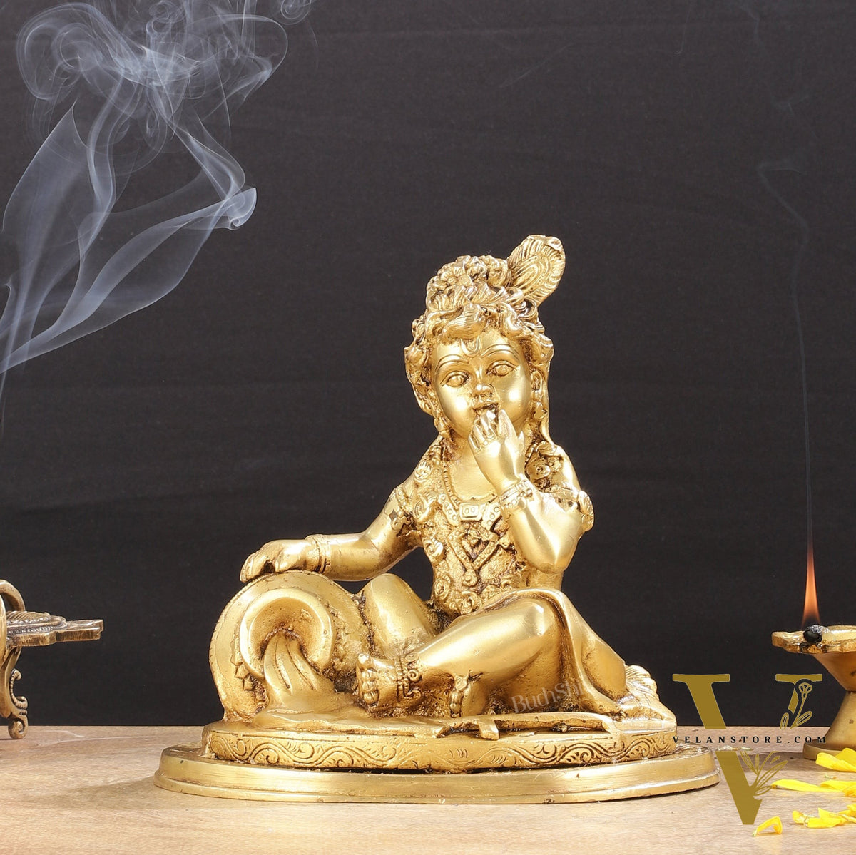 Adorable Pure Brass Makhan Chor Baby Krishna Idol | 8"