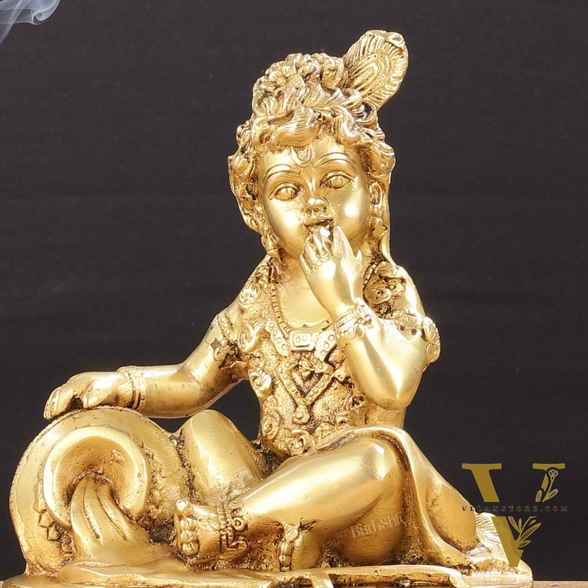 Adorable Pure Brass Makhan Chor Baby Krishna Idol | 8"