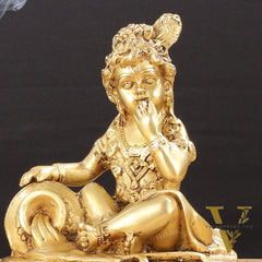 Adorable Pure Brass Makhan Chor Baby Krishna Idol | 8"