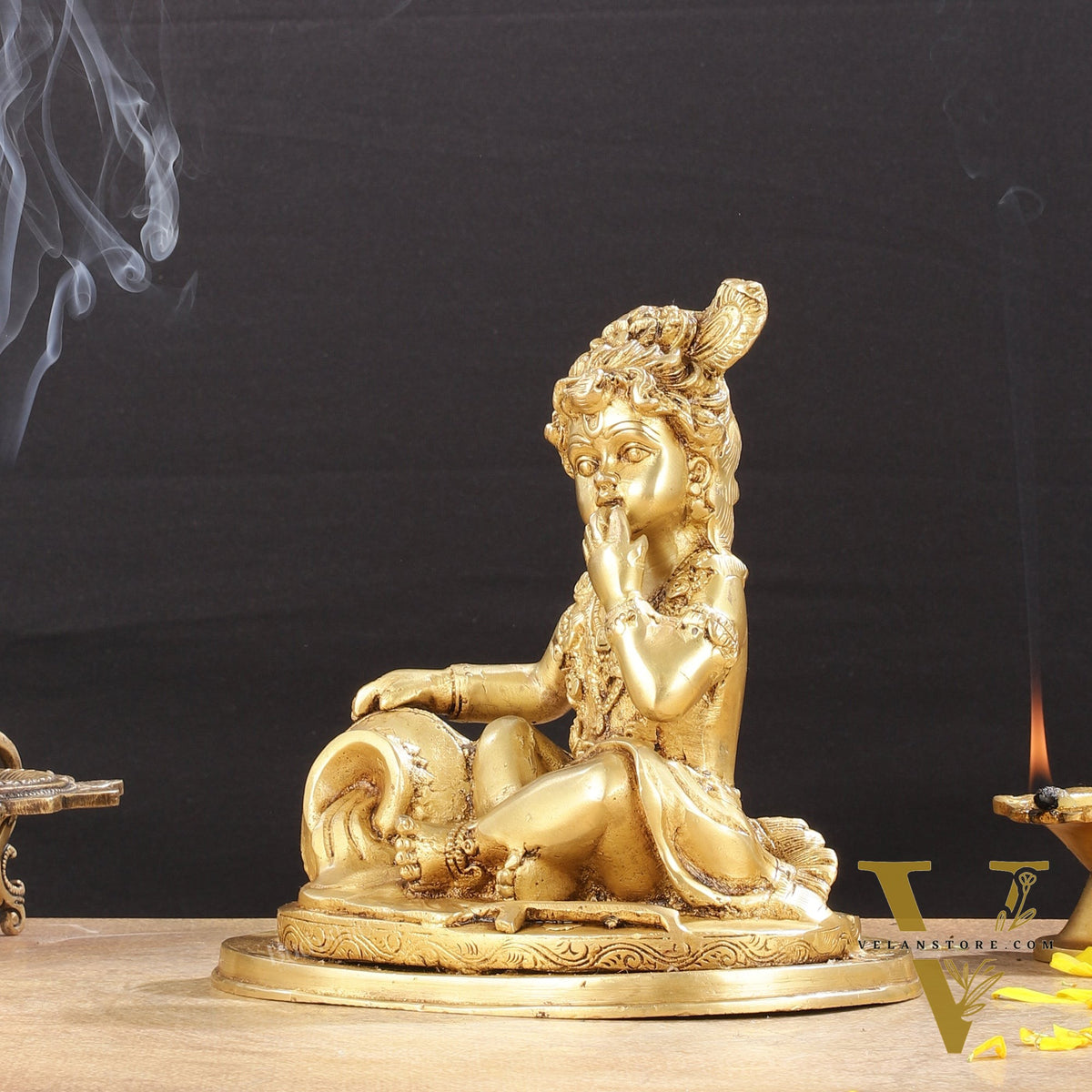 Adorable Pure Brass Makhan Chor Baby Krishna Idol | 8"