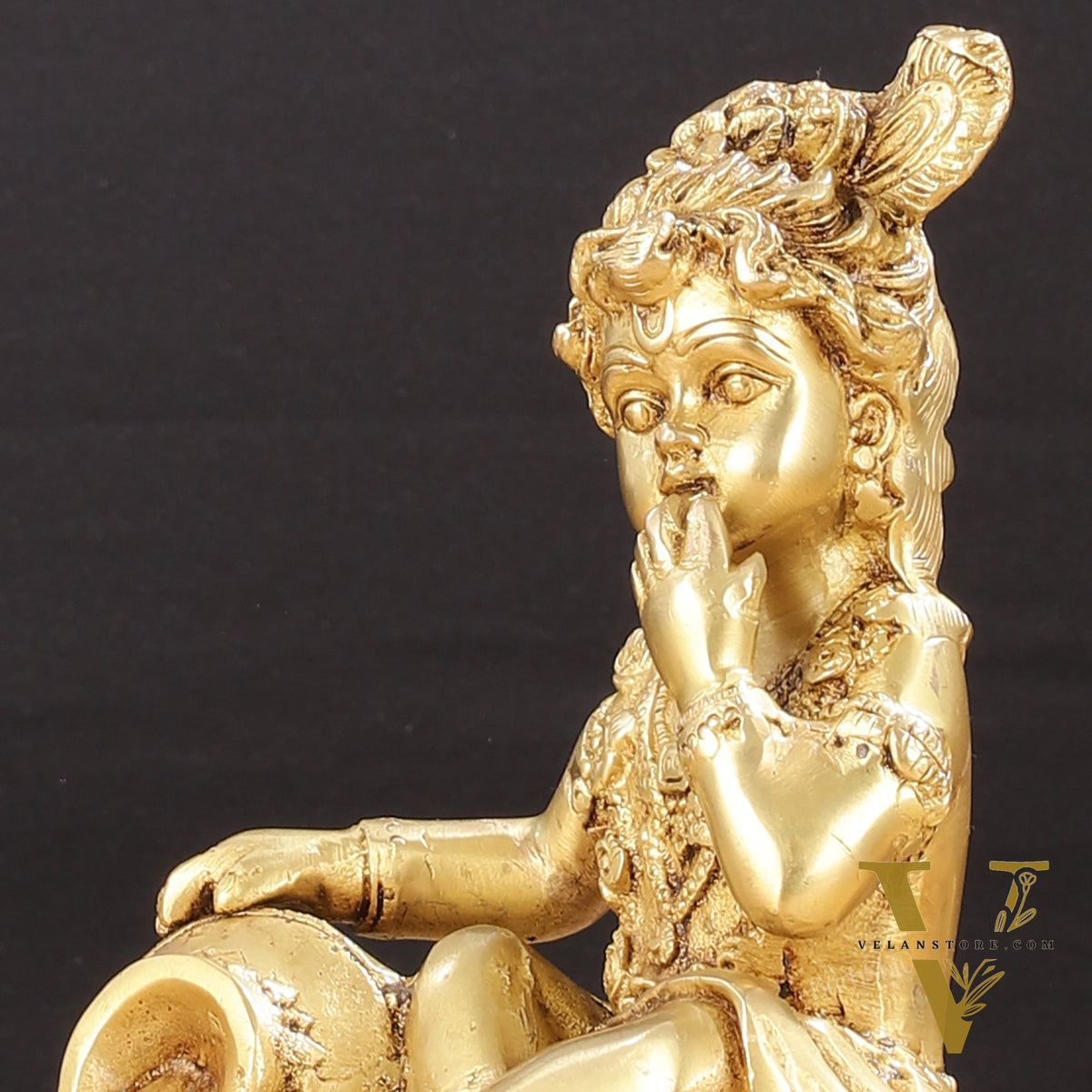 Adorable Pure Brass Makhan Chor Baby Krishna Idol | 8"