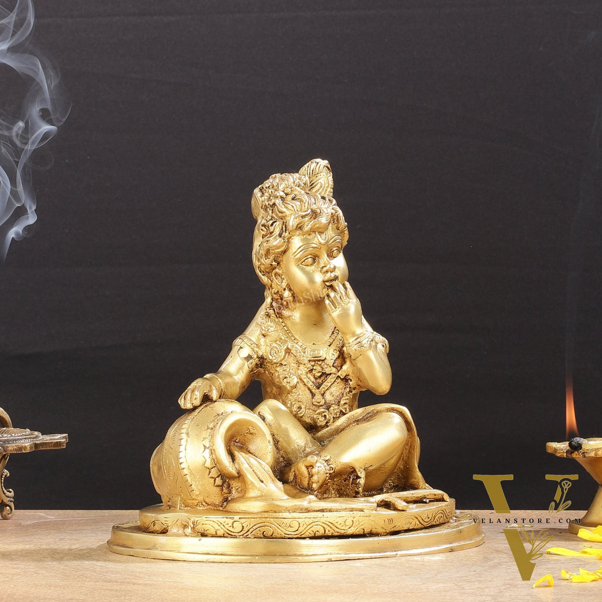 Adorable Pure Brass Makhan Chor Baby Krishna Idol | 8"