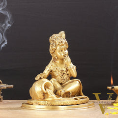 Adorable Pure Brass Makhan Chor Baby Krishna Idol | 8"