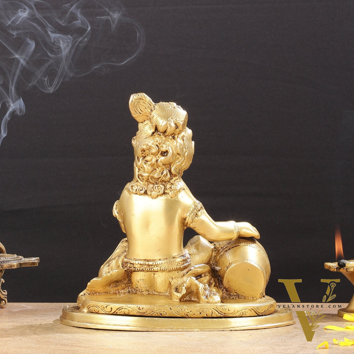 Adorable Pure Brass Makhan Chor Baby Krishna Idol | 8"