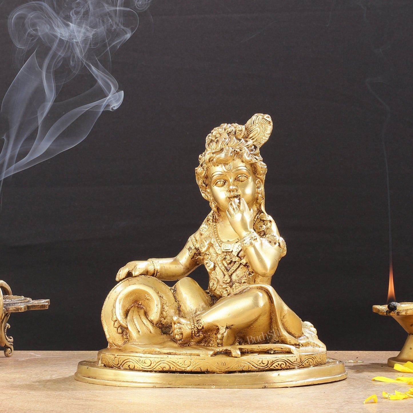 Adorable Pure Brass Makhan Chor Baby Krishna Idol | 8"