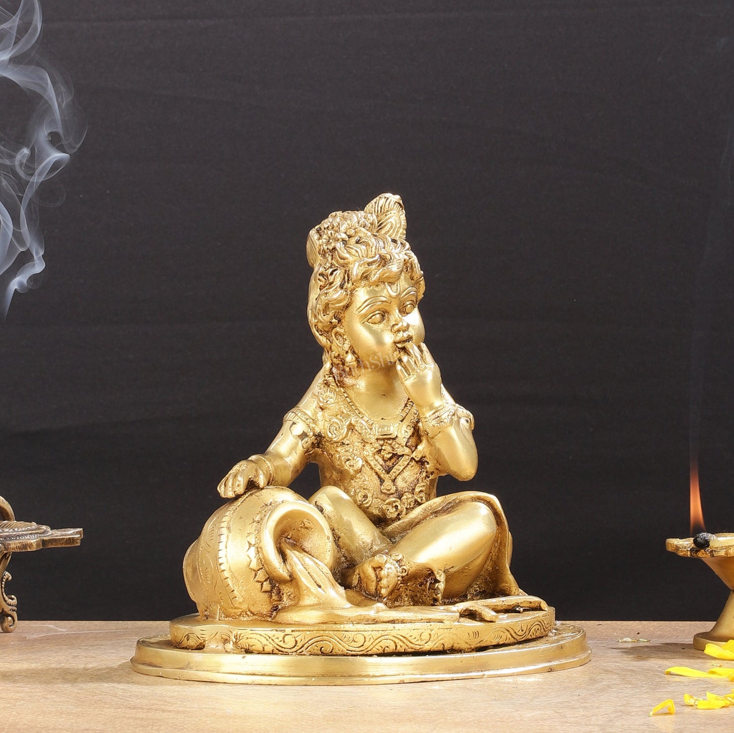 Adorable Pure Brass Makhan Chor Baby Krishna Idol | 8"