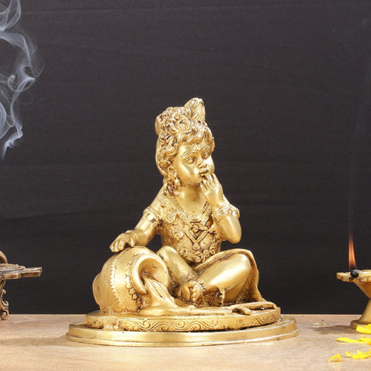Adorable Pure Brass Makhan Chor Baby Krishna Idol | 8"