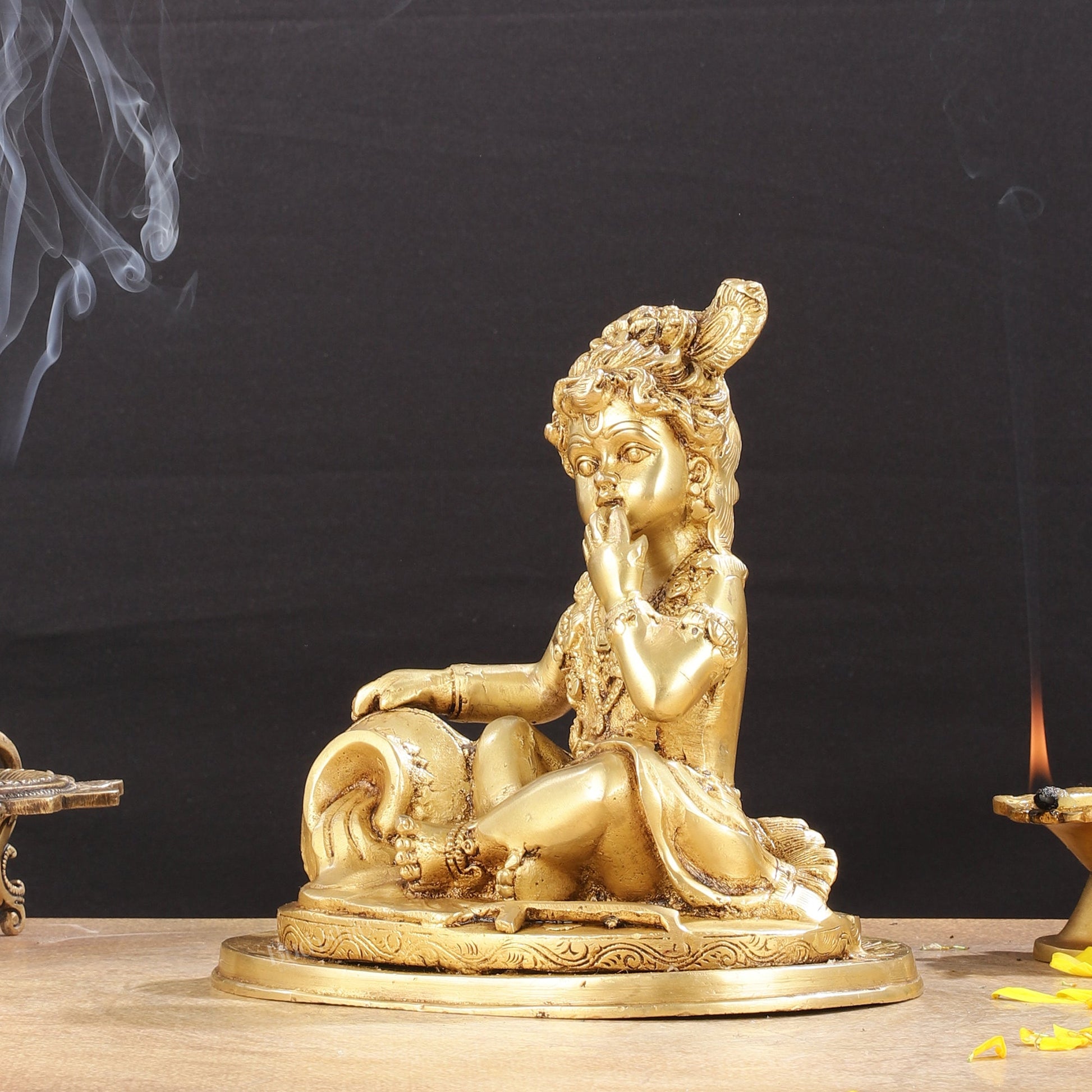 Adorable Pure Brass Makhan Chor Baby Krishna Idol | 8"