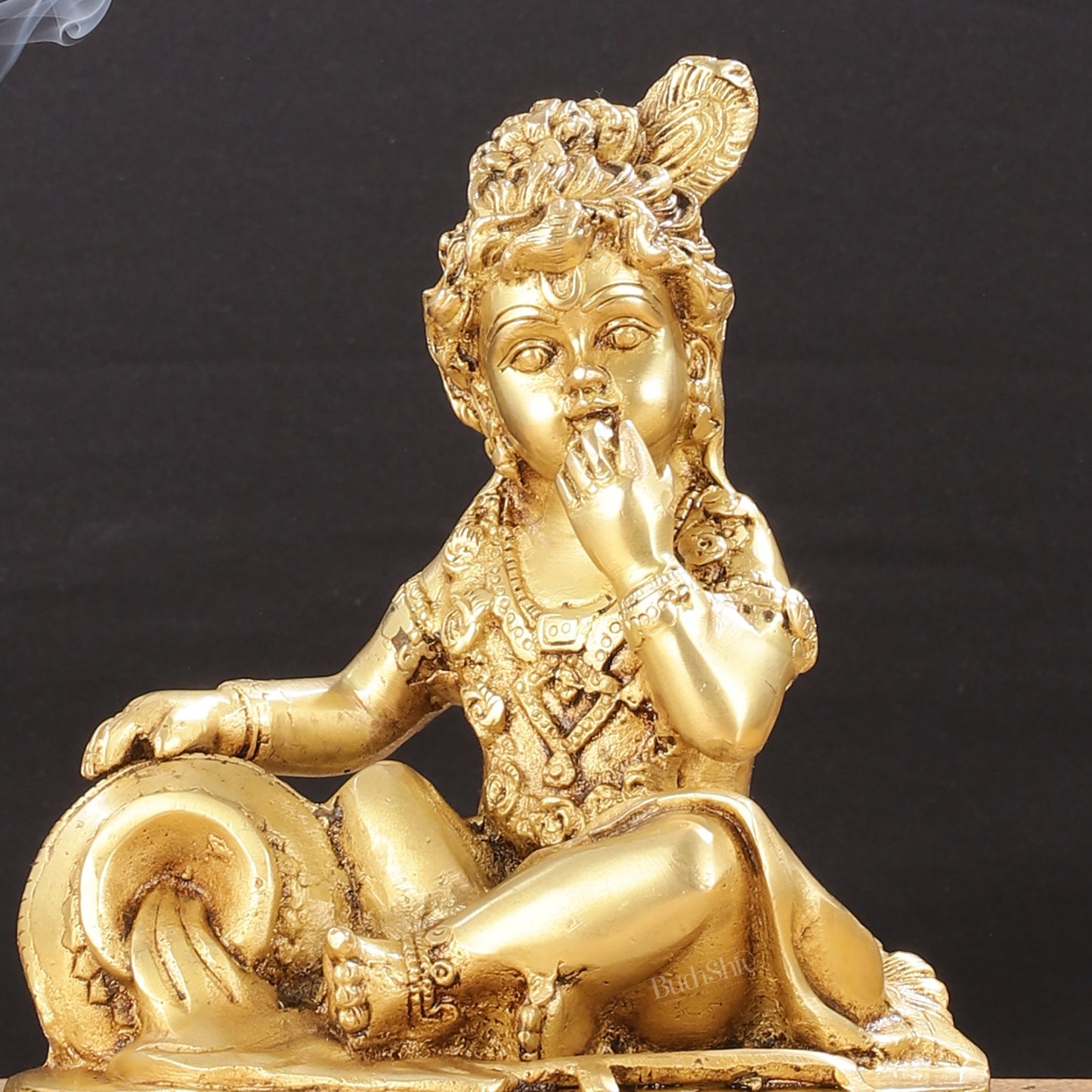 Adorable Pure Brass Makhan Chor Baby Krishna Idol | 8"