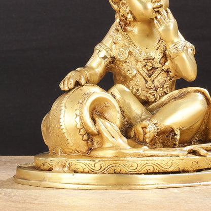 Adorable Pure Brass Makhan Chor Baby Krishna Idol | 8"