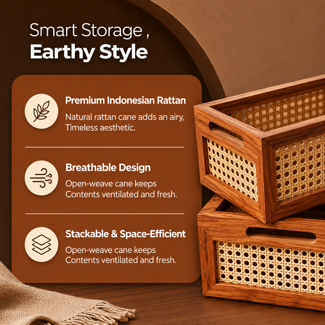 Multi-Purpose Rattan Organizer Caddy for Kitchen & Dining-Set Of 2