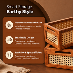 Multi-Purpose Rattan Organizer Caddy for Kitchen & Dining-Set Of 2