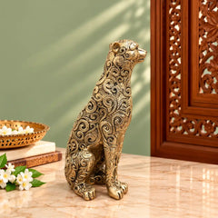 Brass Sitting Leopard / Tiger Statue (11 Inch)