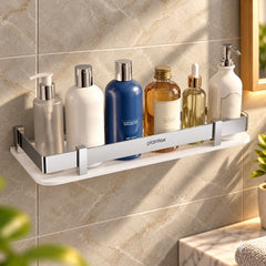 Plantex Acrylic Multipurpose Bathroom Shelf/Rack for Living Room/Wall Mount Storage Shelf - Bathroom Accessories Items (White, 12x6 inches)-1