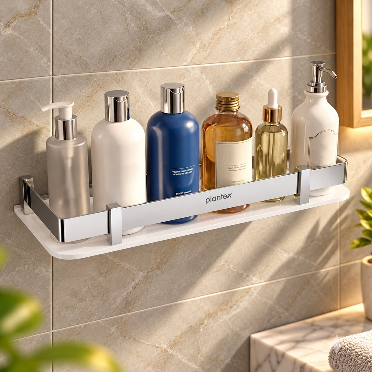 Plantex Acrylic Multipurpose Bathroom Shelf/Rack for Living Room/Wall Mount Storage Shelf - Bathroom Accessories Items (White, 12x6 inches)