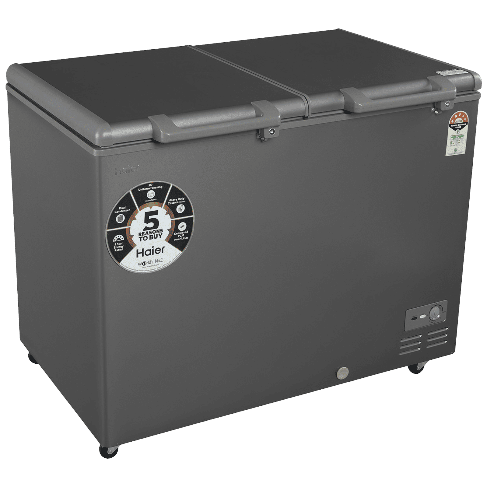 Haier Titanium 345 Litres 5 Star Double Door Deep Freezer with Stabilizer Free Operation (HFC-345DME5, Grey)