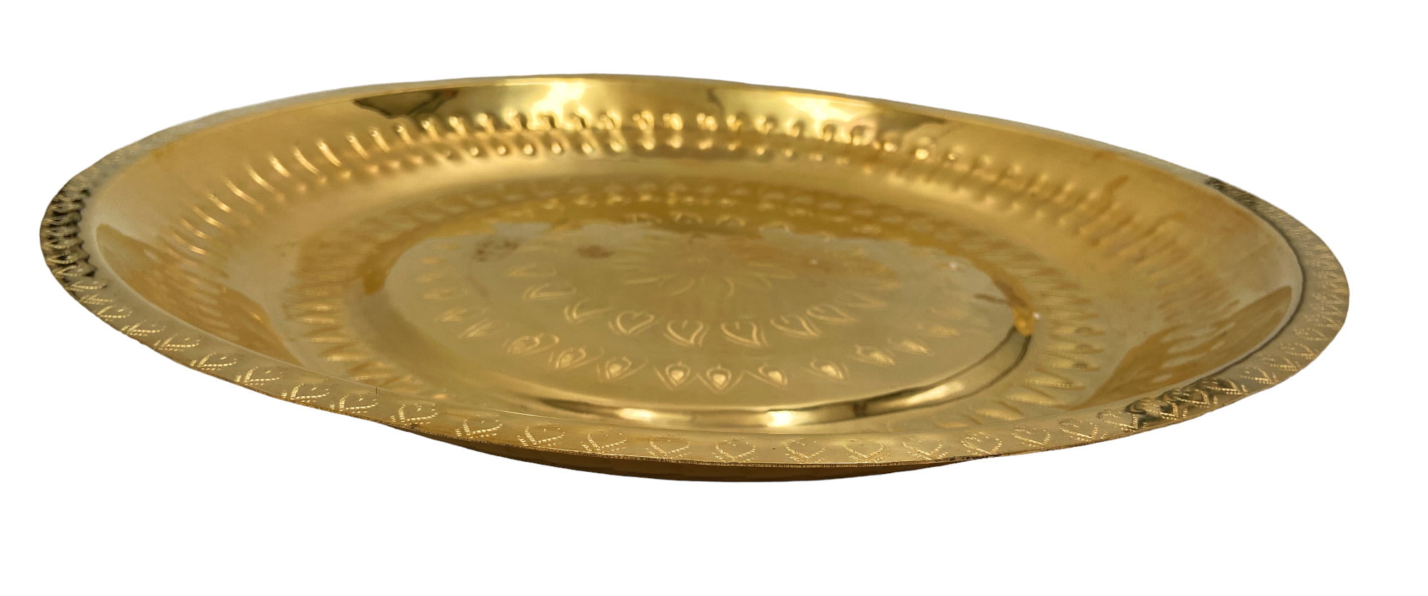 Brass Pooja Thali Large Aarti Plate Peetal Puja Plate Hand Carved Temple Prayer Thali Traditional Pooja Thambalam Pooja Thatte Decorative Mandir Ritual Brass Plate Festival Aarti Thali 39 cm, Gold, 15.35 Inch, 1 Piece