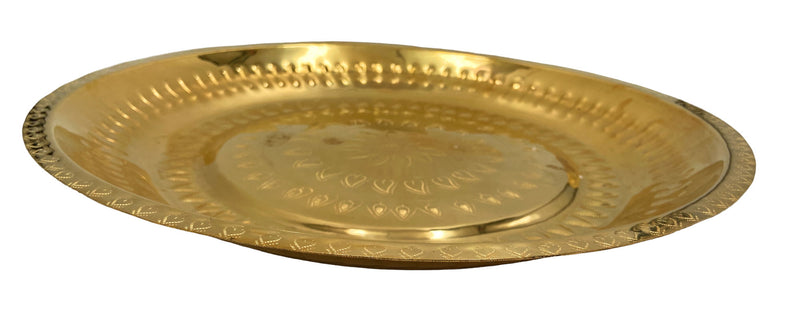 Brass Pooja Thali Large Aarti Plate Peetal Puja Plate Hand Carved Temple Prayer Thali Traditional Pooja Thambalam Pooja Thatte Decorative Mandir Ritual Brass Plate Festival Aarti Thali 39 cm, Gold, 15.35 Inch, 1 Piece