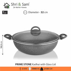 Aluminium Non-Stick Kadhai with Glass Lid Primestone