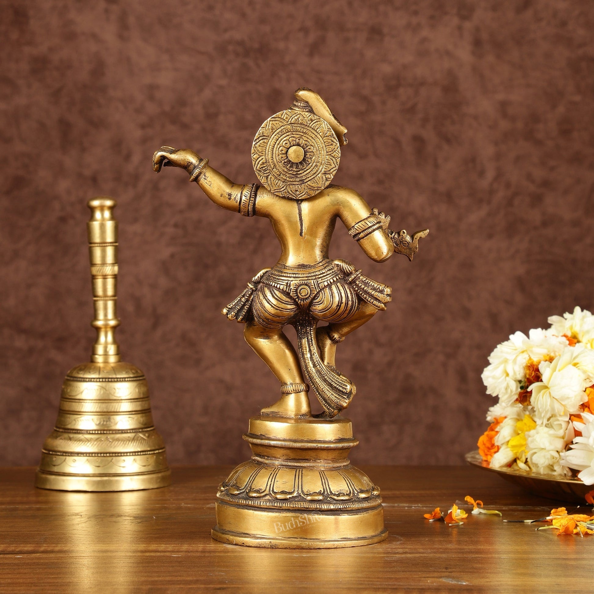 Brass Dancing Krishna Idol | Height: 9 inch