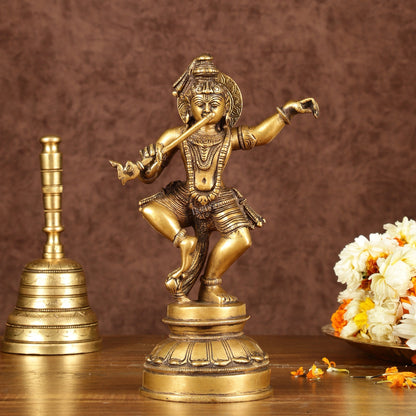 Brass Dancing Krishna Idol | Height: 9 inch