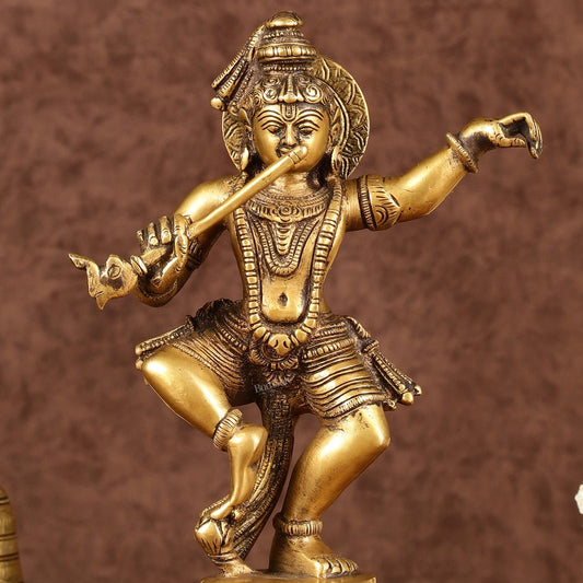 Brass Dancing Krishna Idol | Height: 9 inch
