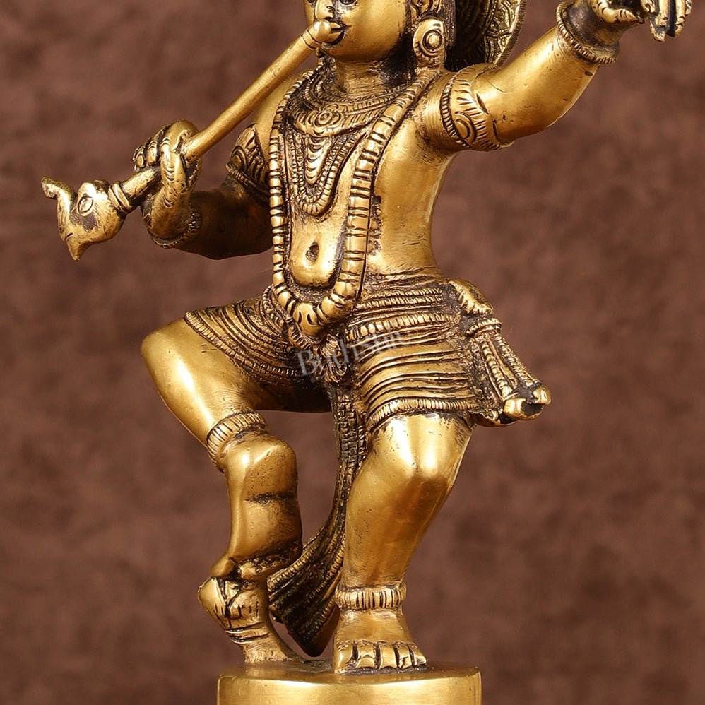 Brass Dancing Krishna Idol | Height: 9 inch
