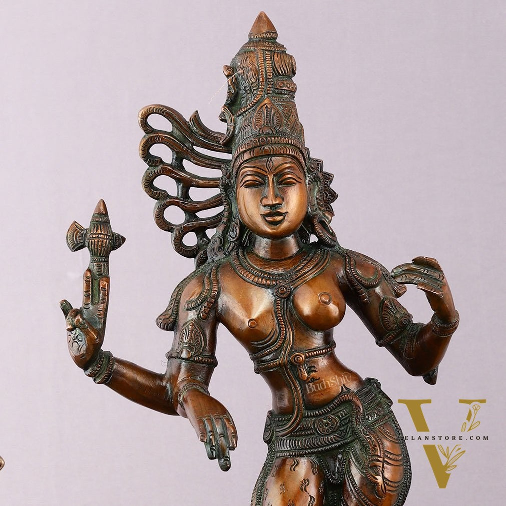 Antique Brass Ardhanarishwara Sculpture – 16.5 inch