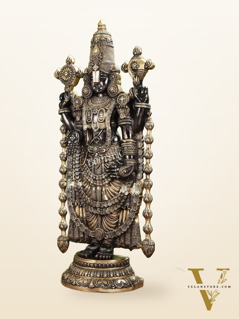 Antique Brass Black Tirupati Balaji Idol | Lord Venkateshwara | 48 inch