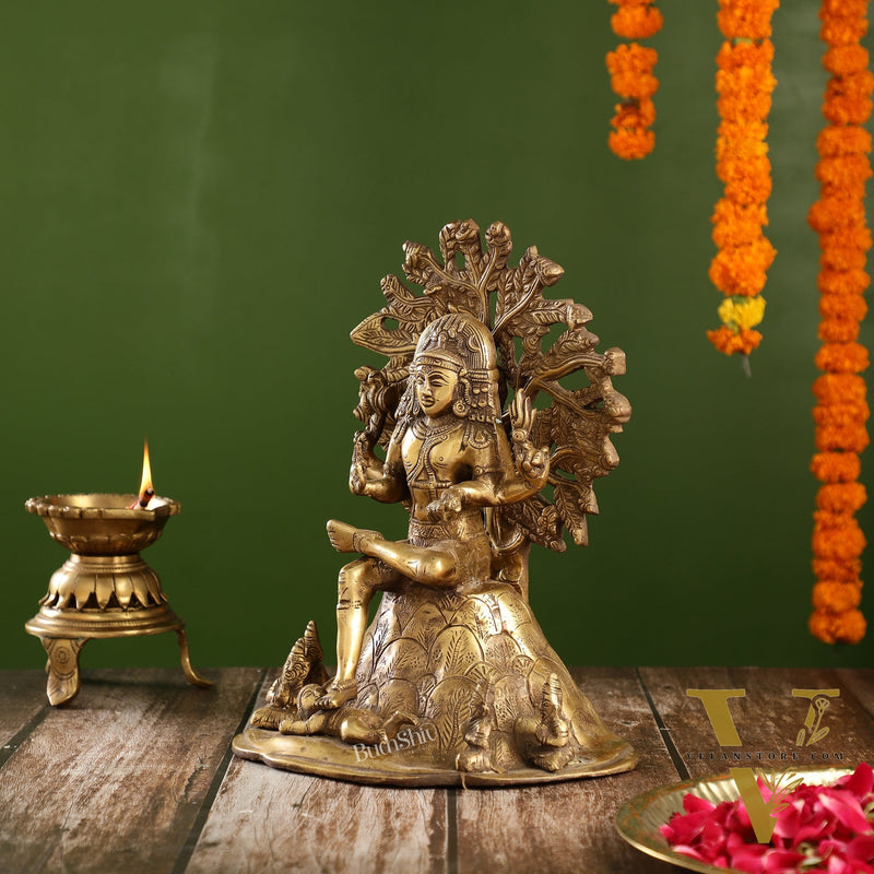 Antique Brass Dakshinamurthy Statue | 12" Vintage